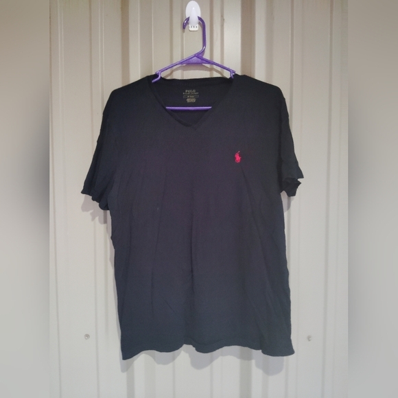 Men's Polo Ralph Lauren Black V Neck T Shirt Size Medium Preppy - Picture 1 of 2
